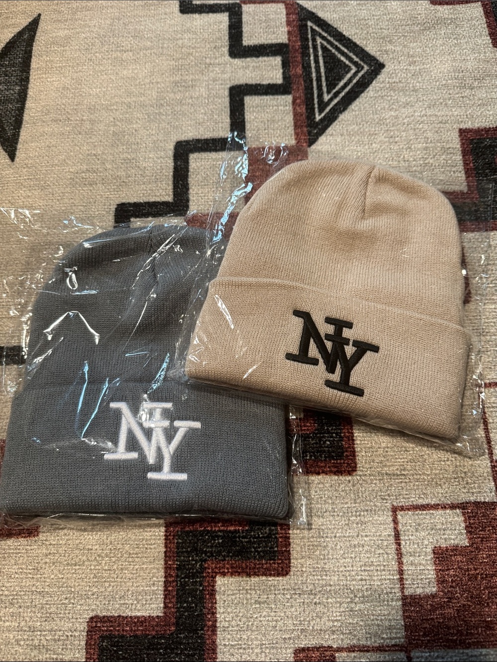 Embroidered NY Logo Beanie - Beige